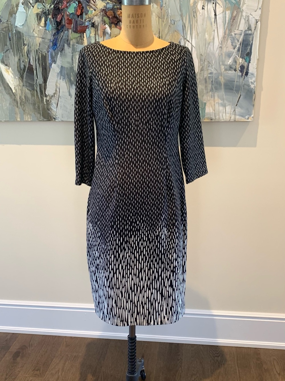 Kasper Black and White Gradient Pattern Sheath Midi Dress